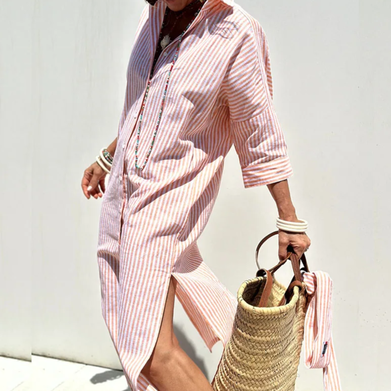 Alba - Elegant Striped Shirt Dress 